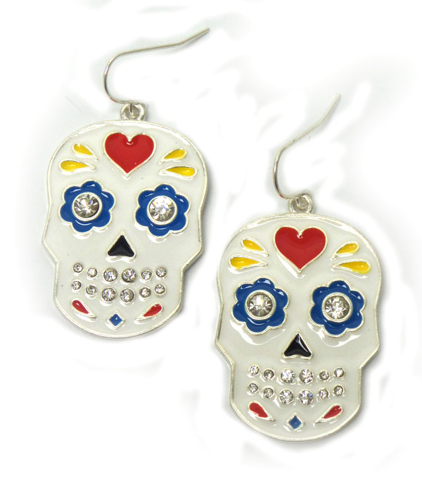 Crystal and epoxy sugar skull earring