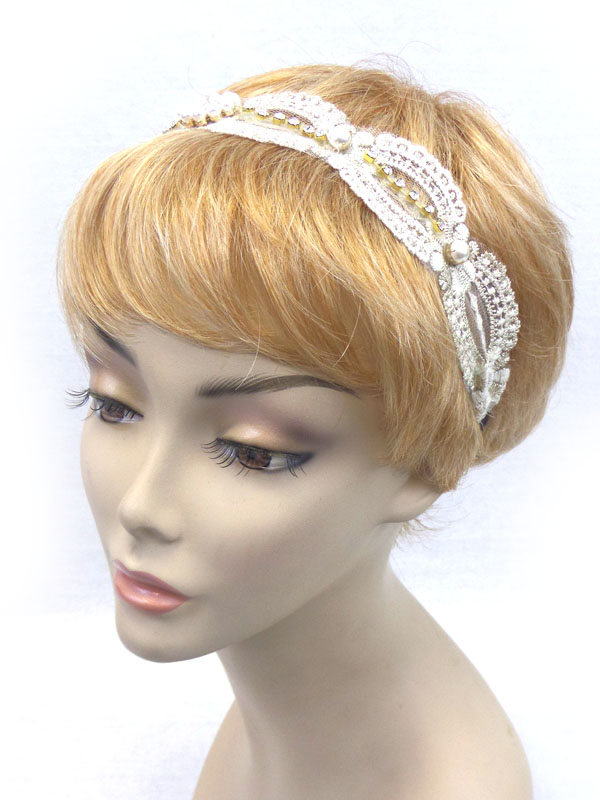 Handmade crystal and lace stretch headband