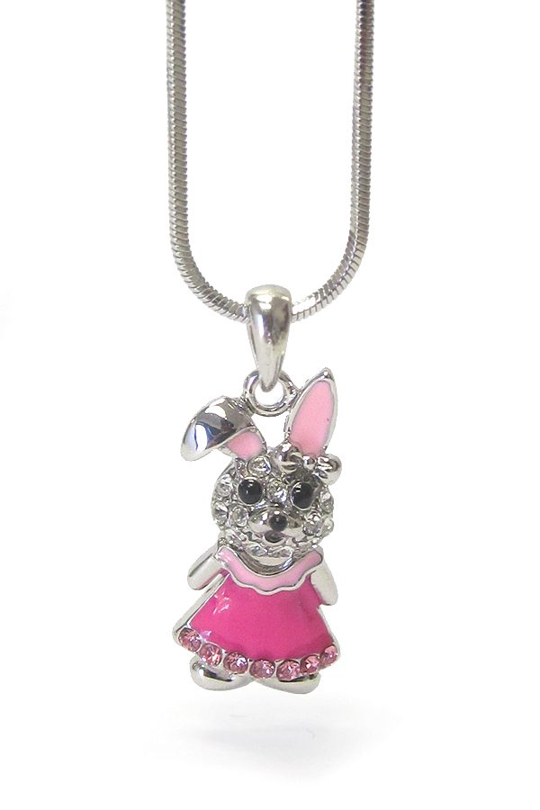 Made in korea whitegold plating crystal bunny rabbit pendant necklace - girl