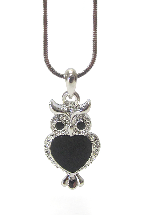 WHITEGOLD PLATING CRYSTAL AND ACRYL DECO OWL PENDANT NECKLACE