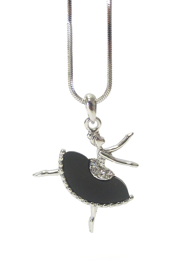 WHITEGOLD PLATING CRYSTAL AND ACRYL DECO BALLERINA PENDANT NECKLACE