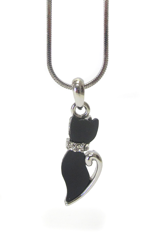 Made in korea whitegold plating crystal and acryl deco cat pendant necklace