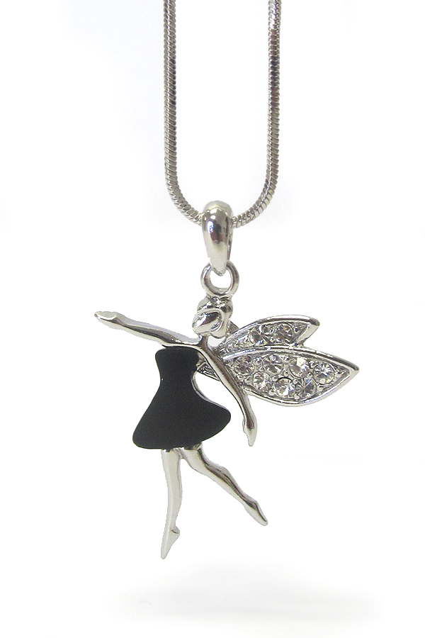 WHITEGOLD PLATING CRYSTAL AND ACRYL DECO FAIRY PENDANT NECKLACE