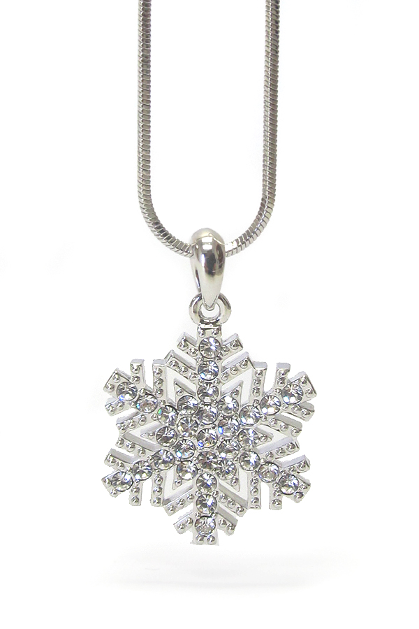 WHITEGOLD PLATING CRYSTAL SNOWFLAKE PENDANT NECKLACE