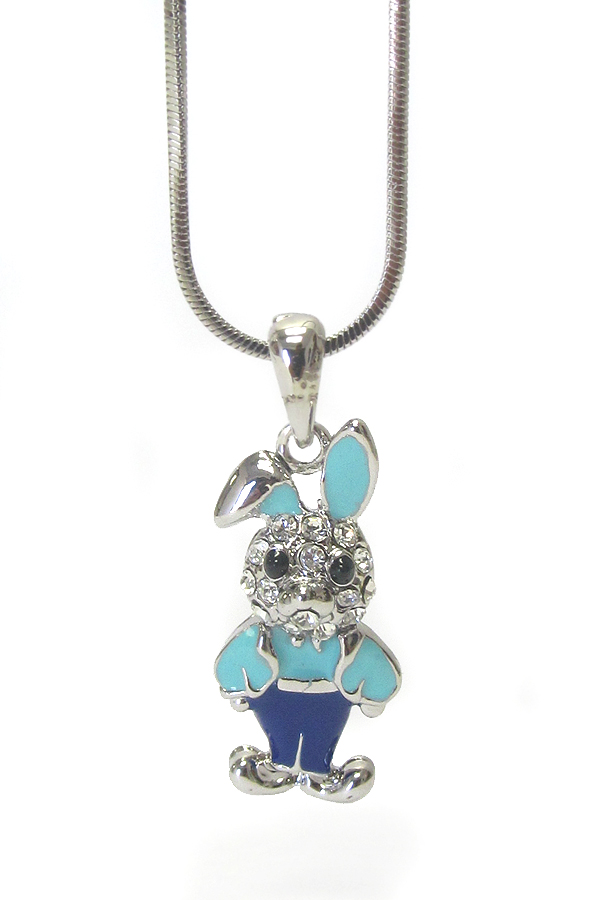 Made in korea whitegold plating crystal bunny rabbit pendant necklace - boy