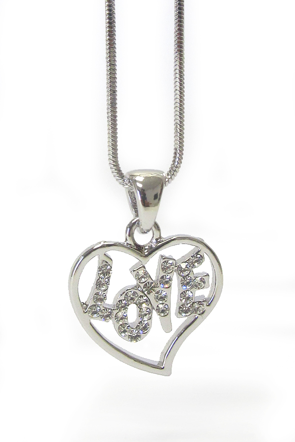 WHITEGOLD PLATING CRYSTAL LOVE HEART NECKLACE -valentine