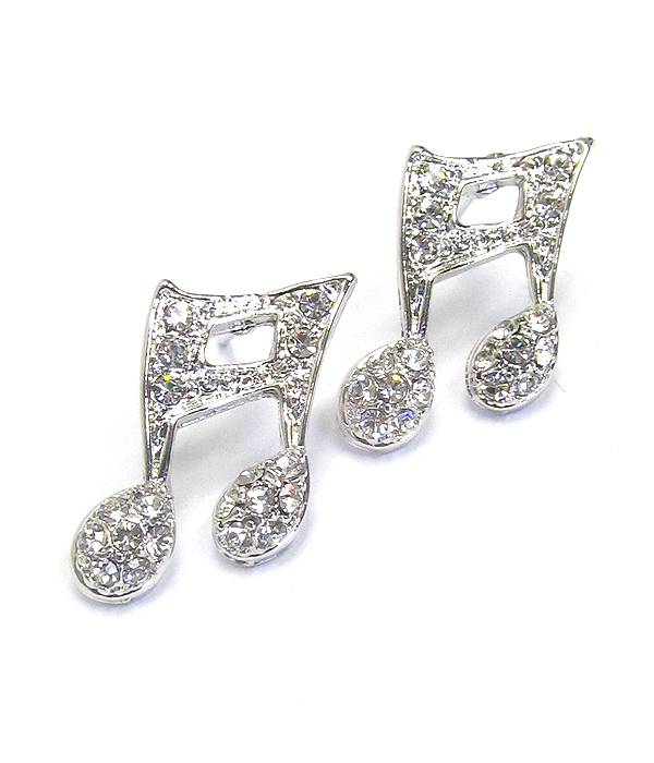 WHITEGOLD PLATING CRYSTAL MUSIC NOTE EARRING