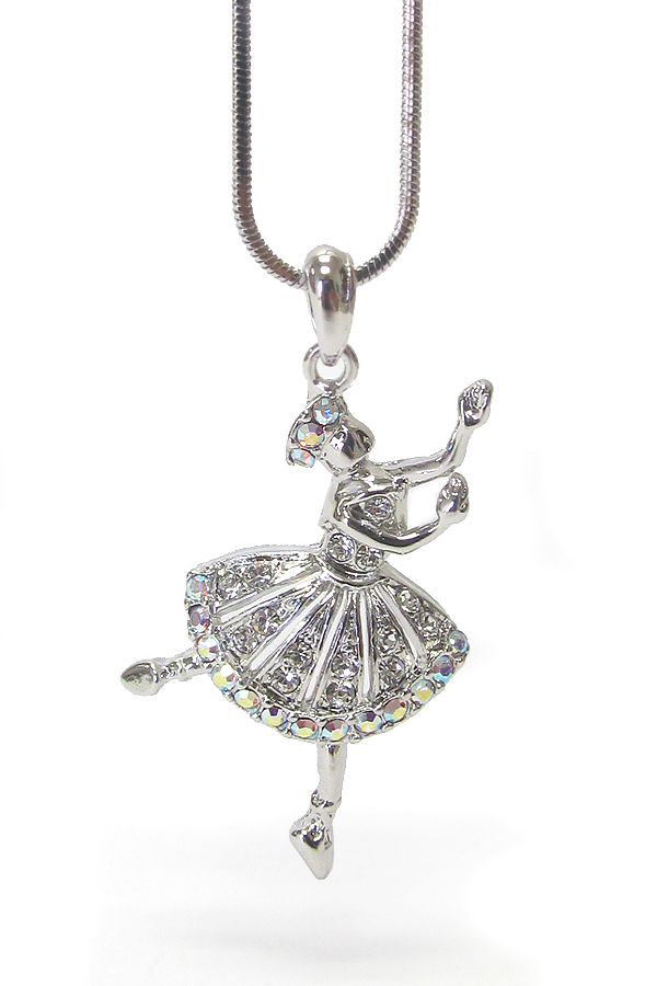 WHITEGOLD PLATING CRYSTAL BALLET THEME PENDANT NECKLACE