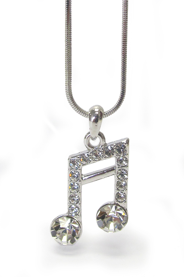 WHITEGOLD PLATING CRYSTAL MUSIC NOTE PENDANT NECKLACE