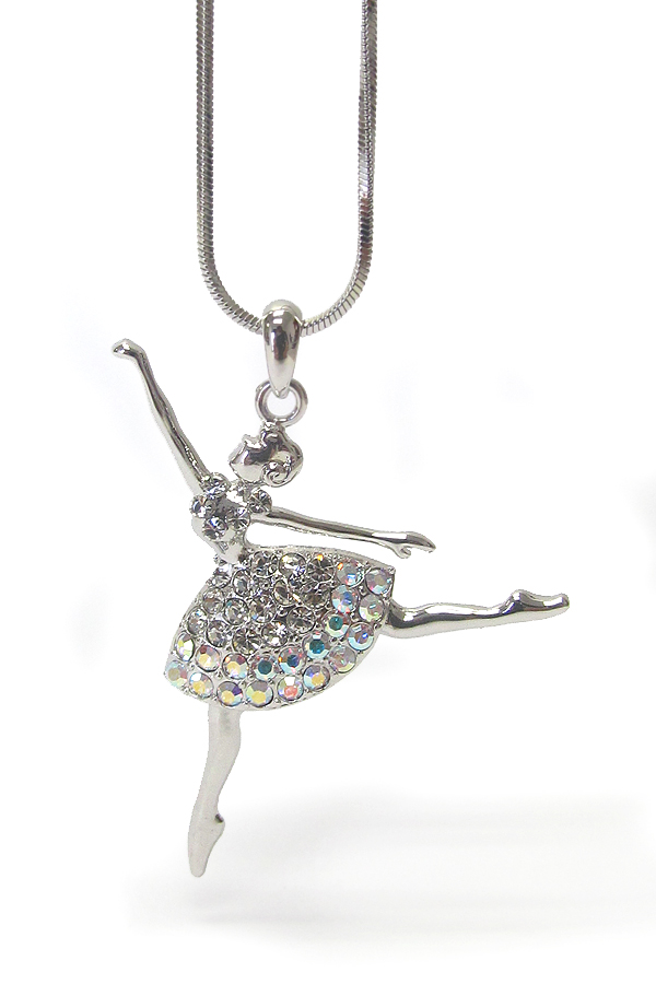 WHITEGOLD PLATING CRYSTAL BALLET THEME PENDANT NECKLACE