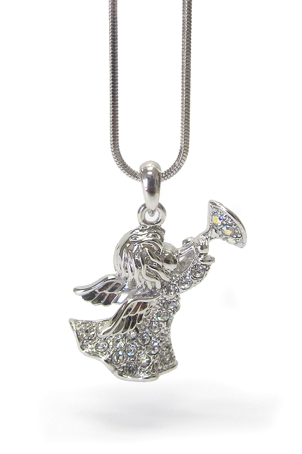 Made in korea whitegold plating crystal angel pendant necklace