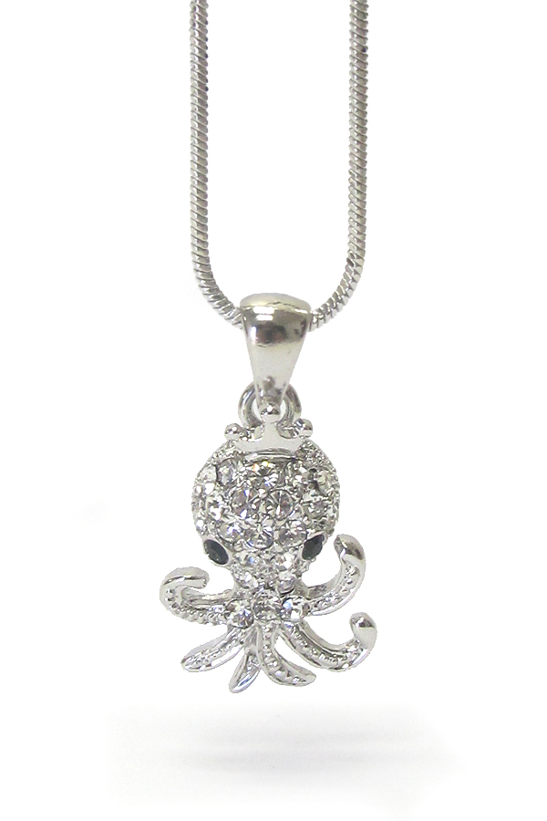 Made in korea whitegold plating crystal deco octopus necklace