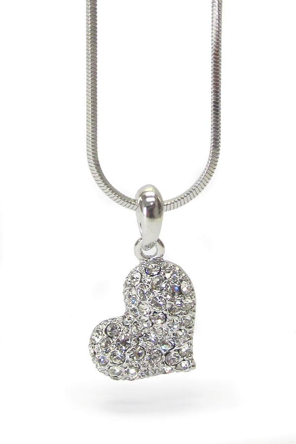 WHITEGOLD PLATING CRYSTAL HEART PENDANT NECKLACE