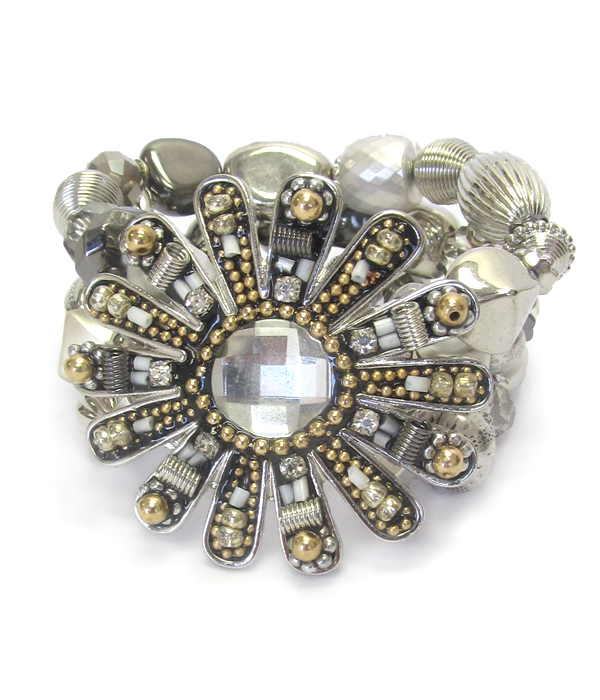 Handcraft acryl art metal flower stretch bracelet