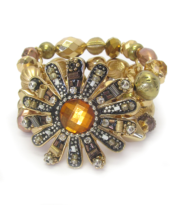 Handcraft acryl art metal flower stretch bracelet