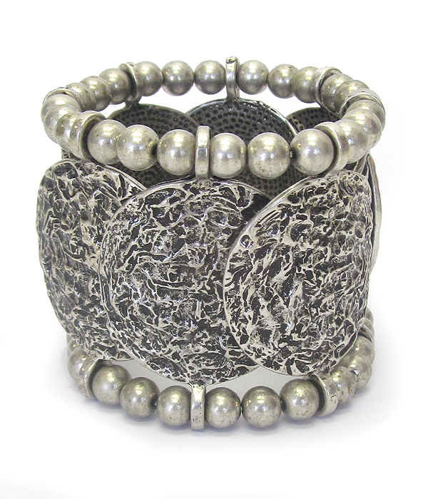 BURNISH METAL DISK AND BALL WIDE STRETCH BRACELET