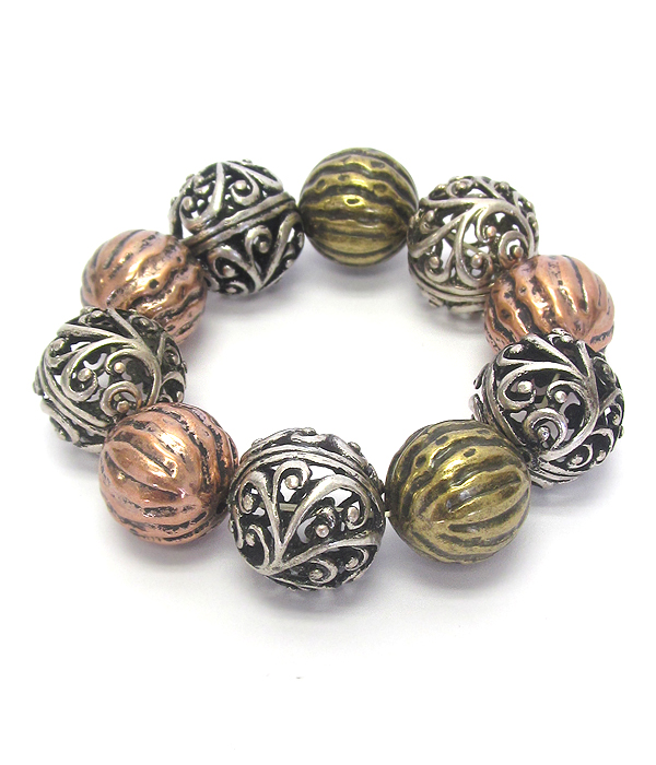 Textured metal ball stretch bracelet