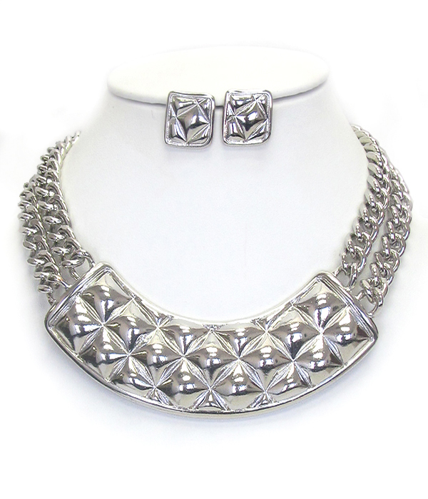 Heavy metal embossing pattern half chocker double chain necklace earring set