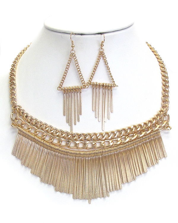 Two layer chain and tassel drop necklace set