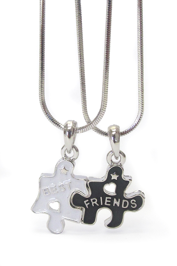 Whitegold plating best friends pendant 2 necklace set