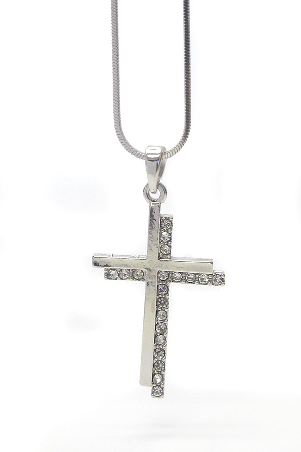 Made in korea whitegold plating crystal cross pendant necklace