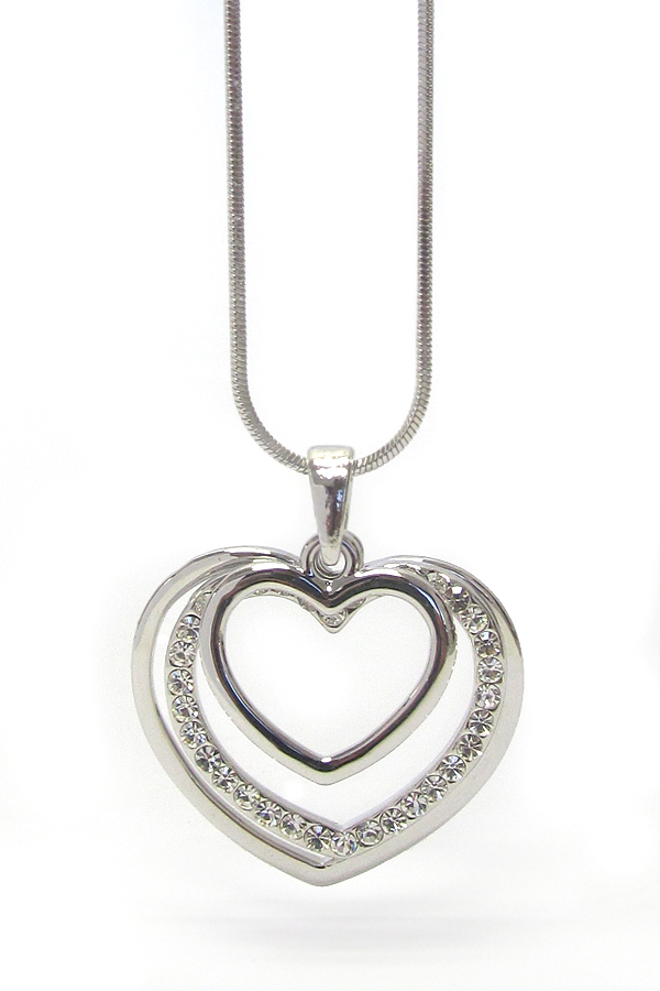 WHITEGOLD PLATING TRIPLE CRYSTAL HEART NECKLACE -valentine