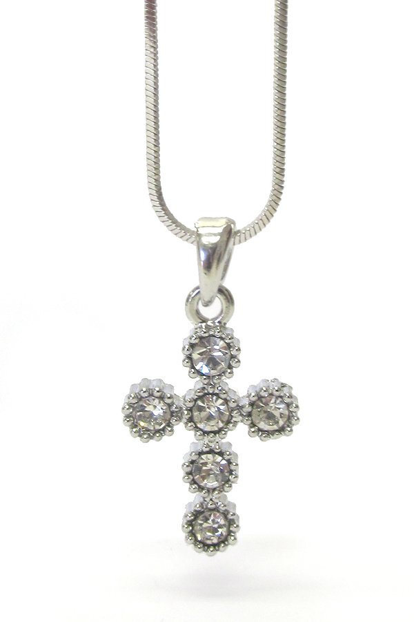 WHITEGOLD PLATING CRYSTAL CROSS PENDANT NECKLACE