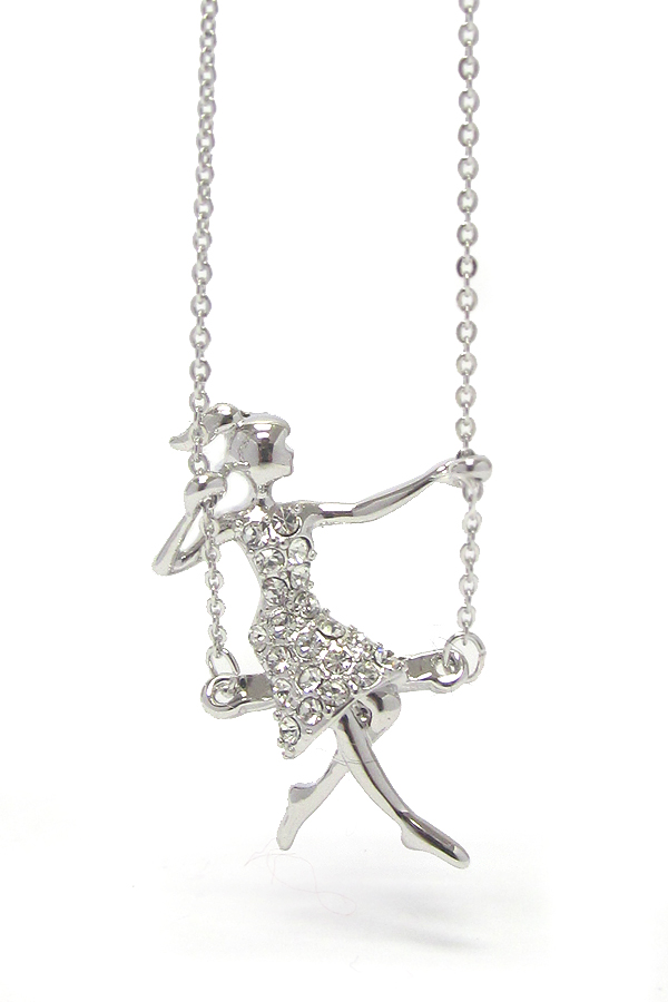 Made in korea whitegold plating crystal swing girl pendant necklace