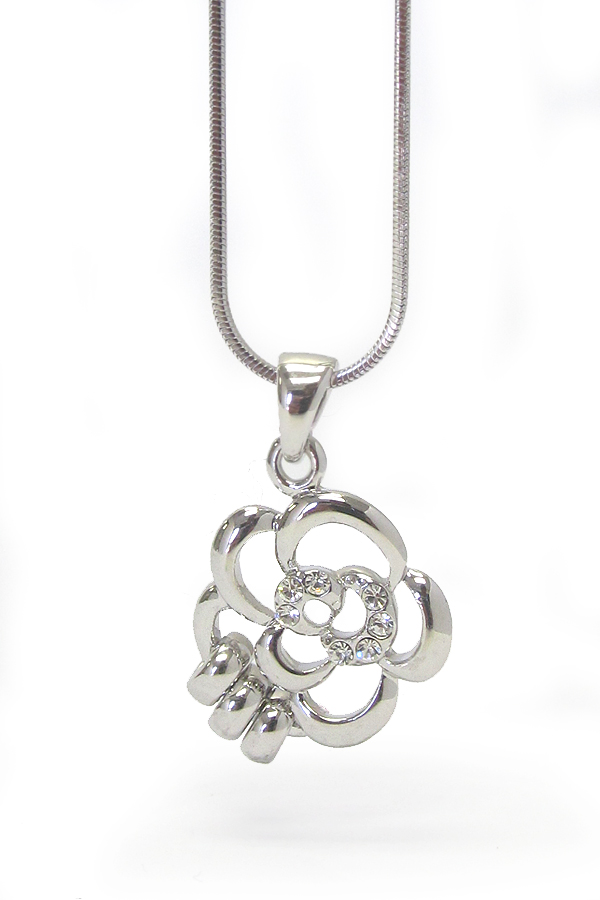 Made in korea whitegold plating crystal flower pendant necklace