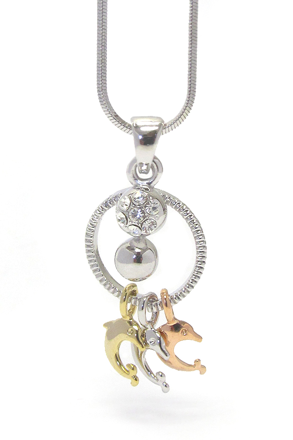 Made in korea whitegold plating crystal dolphins pendant necklace