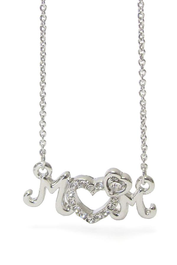 Made in korea whitegold plating crystal mom pendant necklace