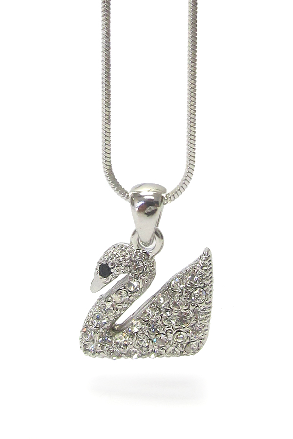 WHITEGOLD PLATING CRYSTAL SWAN PENDANT NECKLACE