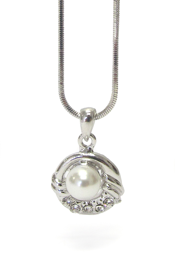 WHITEGOLD PLATING CRYSTAL AND PEARL PENDANT NECKLACE