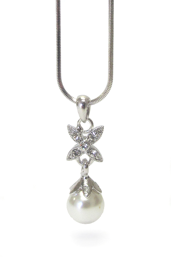 WHITEGOLD PLATING CRYSTAL AND PEARL PENDANT NECKLACE