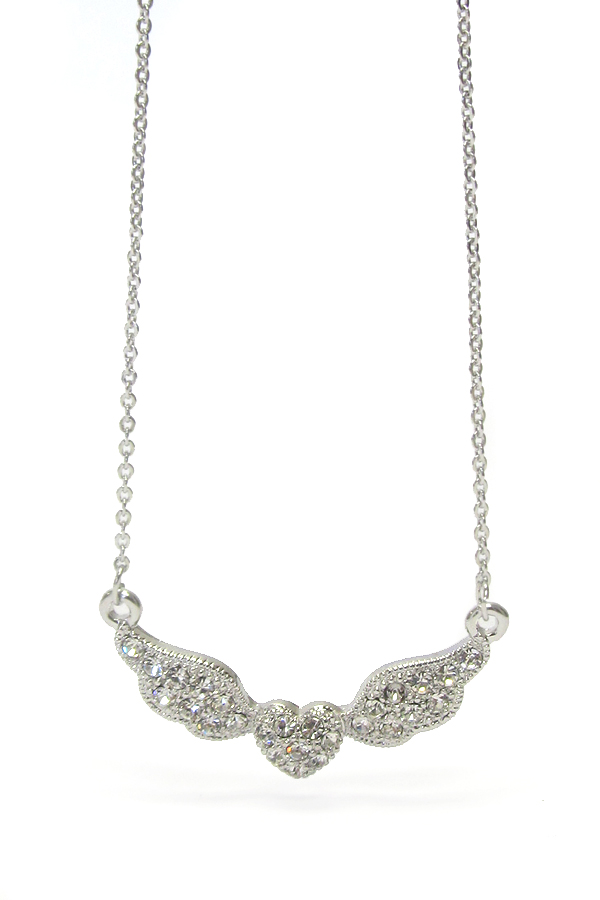 Made in korea whitegold plating crystal heart wing pendant necklace