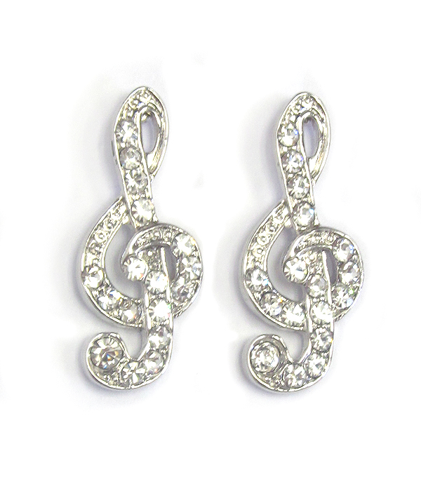 WHITEGOLD PLATING CRYSTAL MUSIC NOTE EARRING