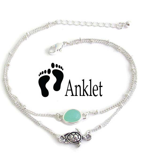 SEALIFE THEME SEAGLASS DOUBLE LAYER ANKLET - TURTLE sea glass