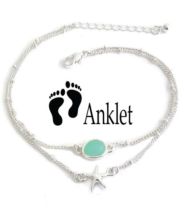 Sealife theme seaglass double layer anklet - starfish sea glass