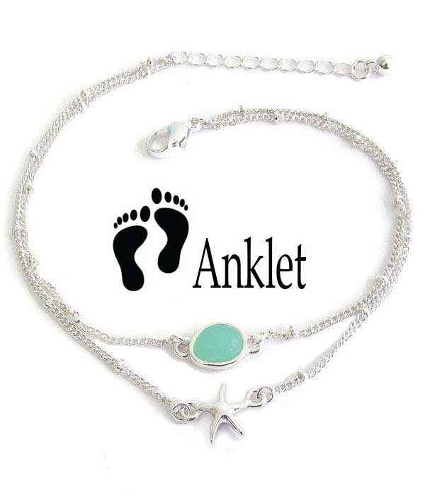 SEALIFE THEME SEAGLASS DOUBLE LAYER ANKLET - STARFISH sea glass