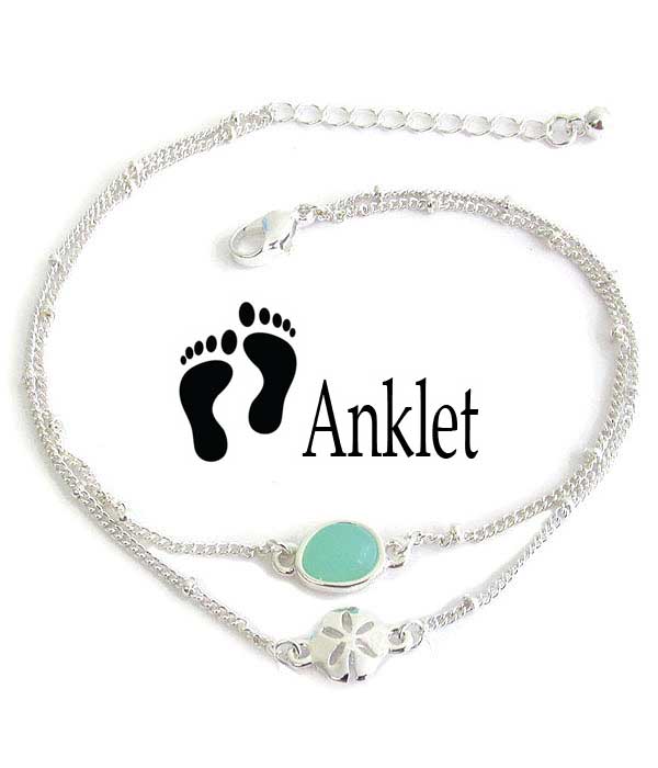 SEALIFE THEME SEAGLASS DOUBLE LAYER ANKLET - SAND DOLLAR sea glass