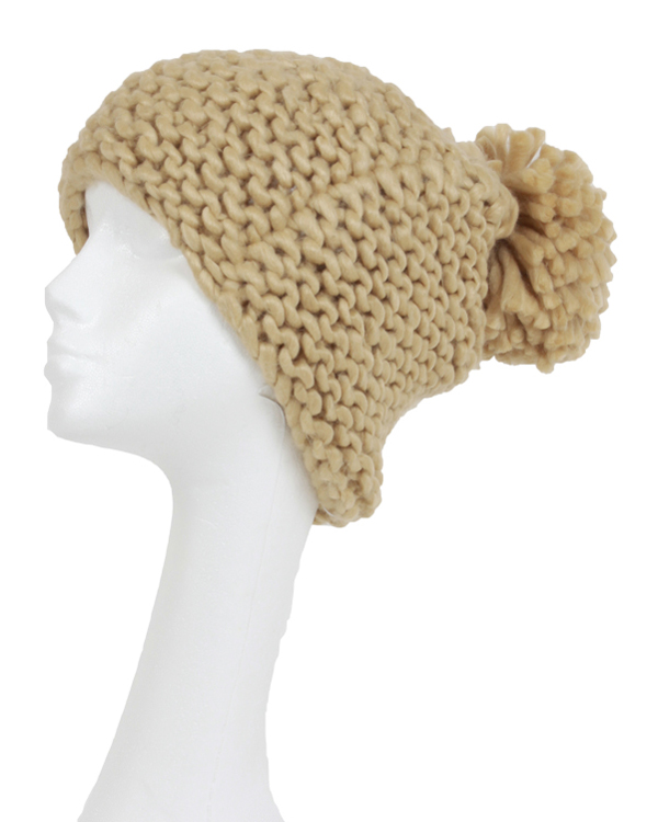 SLOUCHY KNITTED POM WINTER HAT