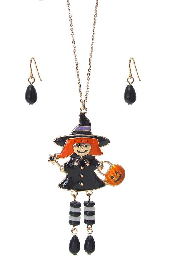 Halloween theme pendant necklace set - pumpkin