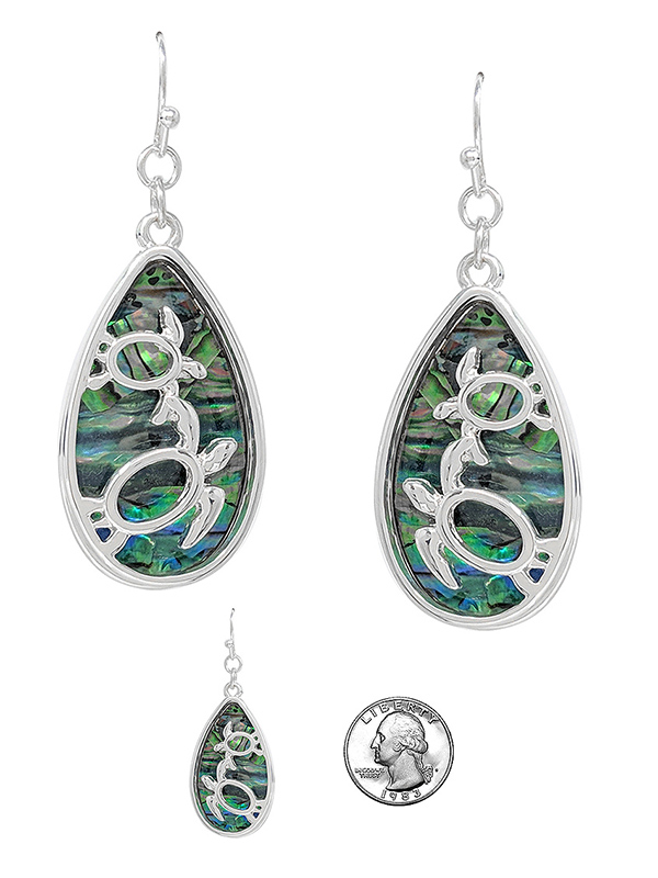 SEALIFE THEME ABALONE BACK WIRE ART EARRING - TURTLE