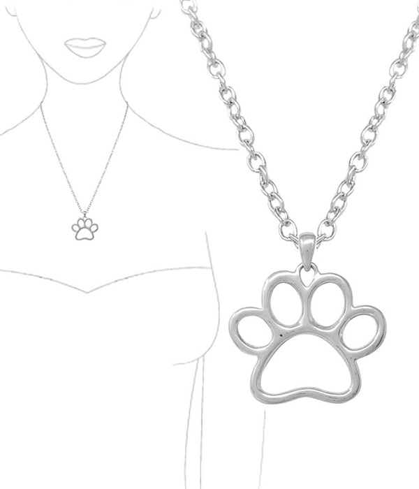 PET LOVERS THEME METAL WIRE ART PENDANT NECKLACE - PAW PRINT