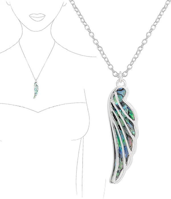 ABALONE BACK WIRE ART PENDANT NECKLACE - ANGEL WING