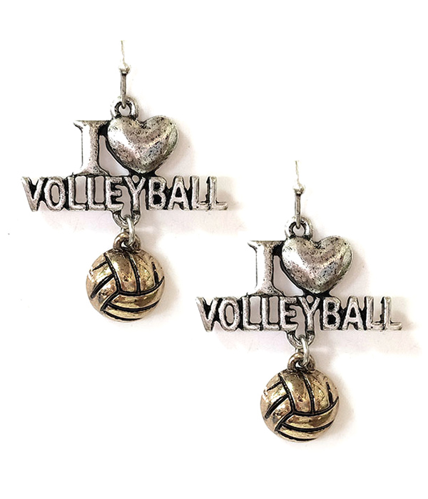 SPORT THEME METAL EARRING - I LOVE VOLLEYBALL