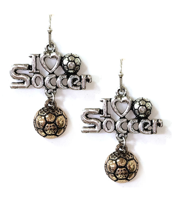 SPORT THEME METAL EARRING - I LOVE SOCCER