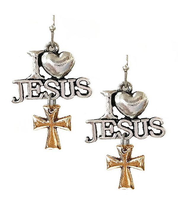 RELIGIOUS THEME METAL EARRING - I LOVE JESUS