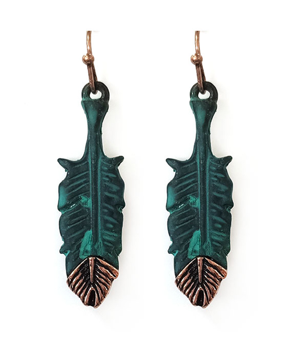 PATINA METAL FEATHER EARRING