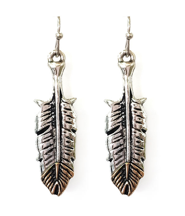 Metal feather earring